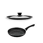 Pachet Tigaie aluminiu Studio Casa - Pepita Granit - 24 cm - GPMPP2451+ Capac sticla multisize Studio Casa, 22/24/26 cm