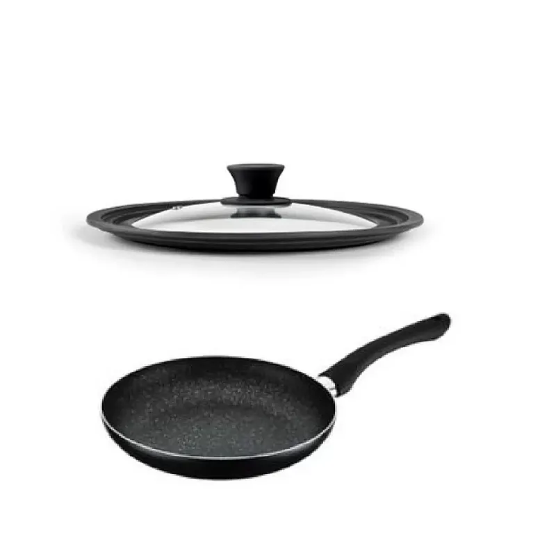Pachet Tigaie aluminiu Studio Casa - Pepita Granit - 24 cm - GPMPP2451+ Capac sticla multisize Studio Casa, 22/24/26 cm