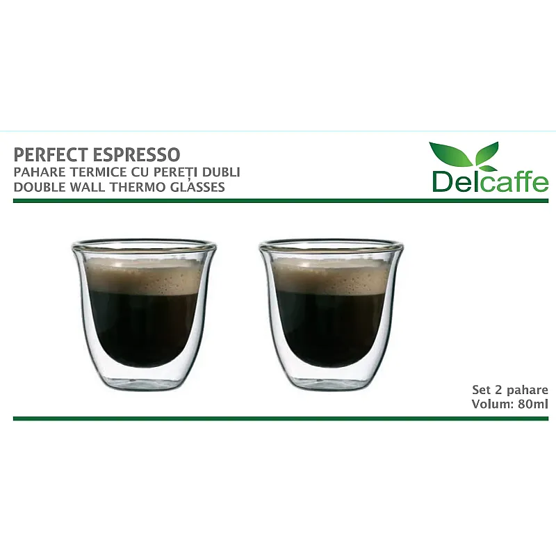 Set 2 Pahare Thermo Cu Pereti Dubli, Espresso 80, Delcaffe, 80Ml