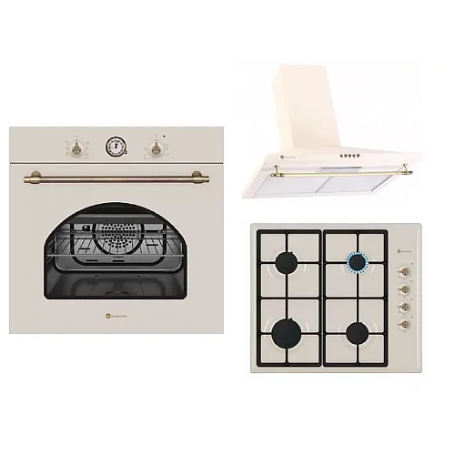 Pachet Cuptor Electric Dolce Vita Fedv60Bg + Plita Gaz Dolce Vita Pdv60Bg + Hota Onda Beige Retro