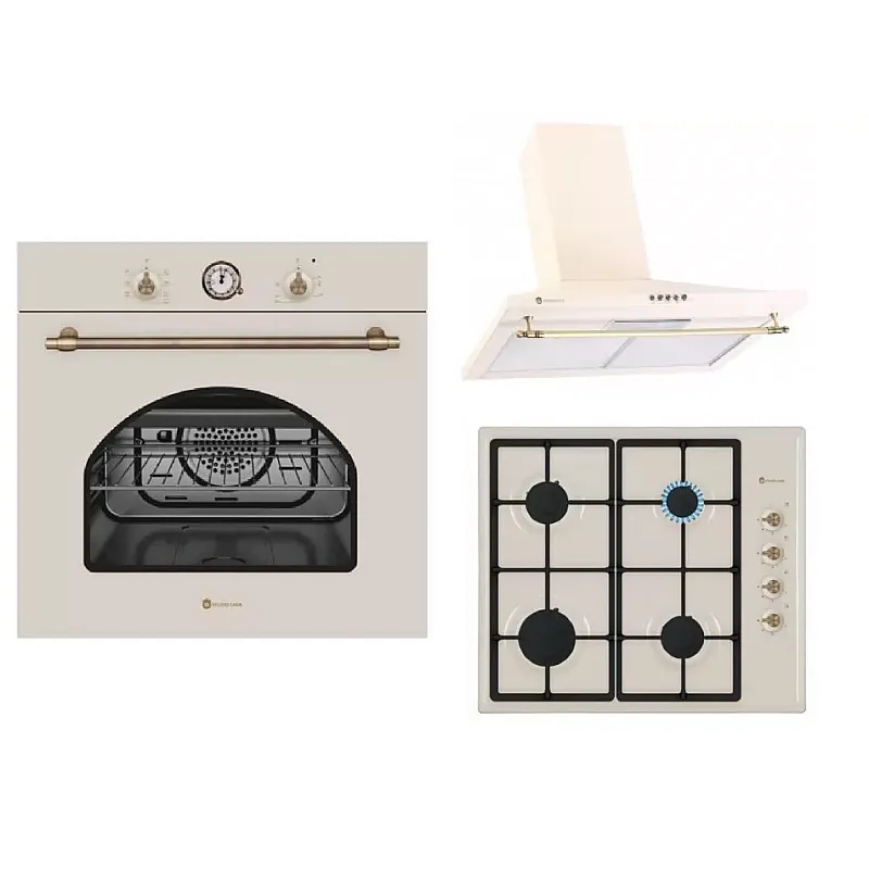 Pachet Cuptor Electric Dolce Vita Fedv60Bg + Plita Gaz Dolce Vita Pdv60Bg + Hota Onda Beige Retro