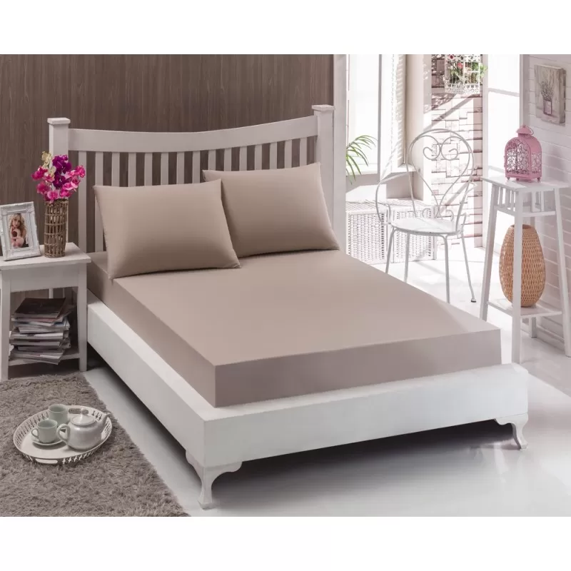Pachet De 2 Set-Uri De 3 Piese Yuny Mally Home, 100% Bumbac, Cearceaf Pat Dublu Cu Elastic 160X200 Cm Si Doua Fete De Perna 50X70Cm Orange+ Bej
