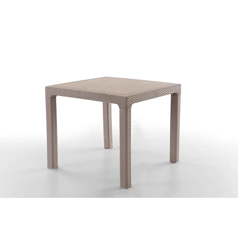 Masa terasa/gradina, crem, 90x90x77 cm, plastic, aspect ratan - Studiocasa.ro