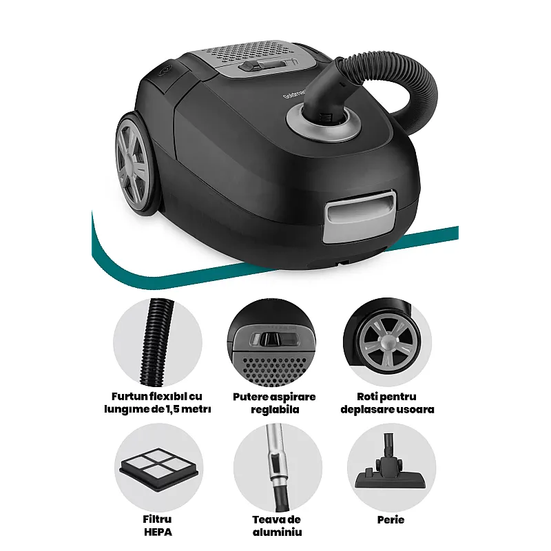Aspirator cu sac Goldmaster Zen GM-7575S, 900W, Negru