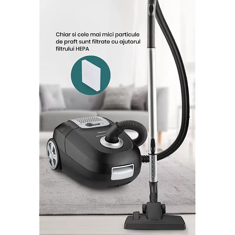 Aspirator cu sac Goldmaster Zen GM-7575S, 900W, Negru