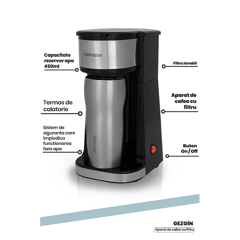Aparat de cafea cu filtru, Goldmaster Gezgin GM-7365, 750W, Termos