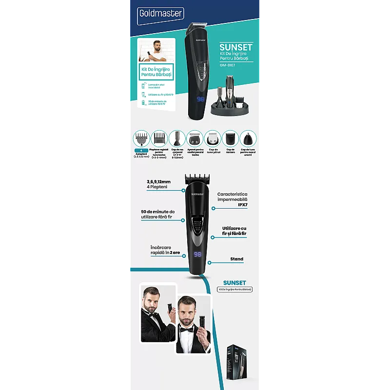 Aparat de tuns Goldmaster GM-8107, Lame otel, Incarcare rapida, Lithium-Ion 600 mAh