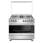 Pachet Aragaz clasic 5 arzatoare gaz, Cuptor gaz, 90x60cm, Studio Casa, FE9060 Inox, Grill, Rotisor, Aprindere electrica+Hota Decorativa 90 Cm, Kaminox90, 1 Motor Turbo , Studio Casa