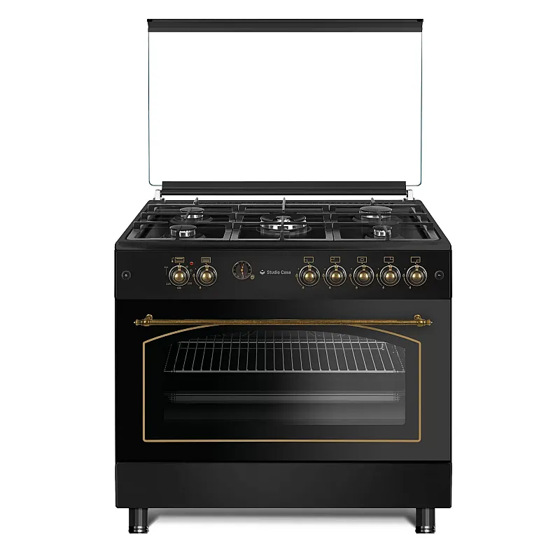 Aragaz rustic 5 arzatoare gaz, Negru, 90 cm, Modena  Antracit Studio Casa,  rotisor, Grill electric, Gratare fonta