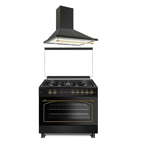 Pachet Aragaz Rustic Modena 90 Black+ Hota Tosca Turbo Black 90 Cm, Studio Casa