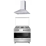 Pachet Aragaz clasic 5 arzatoare gaz, Cuptor gaz, 90x60cm, Studio Casa, FE9060 Inox, Grill, Rotisor, Aprindere electrica+Hota Decorativa 90 Cm, Kaminox90, 1 Motor Turbo , Studio Casa
