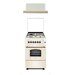 Pachet aragaz rustic 3 arzatoare gaz,1 arzator electric  Firenze FE50/553G + Hota incorporabila telescopica, 60 cm, Lean Retro Beige, putere de absorbtie 347 m3/h, Studio Casa