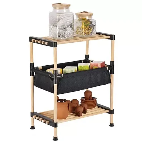 Etajera din lemn cu un cos din material textil,59 cm, Seowood