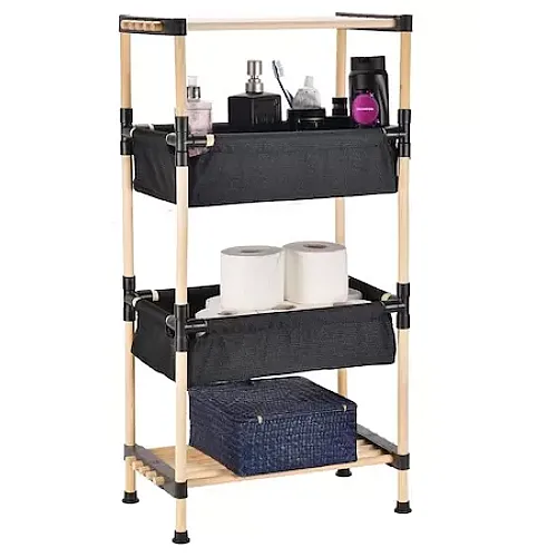 Etajera din lemn cu 2 cosuri din material textile, 89  cm, Seowood