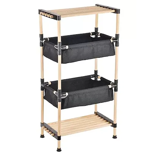 Etajera din lemn cu 2 cosuri din material textile, 89  cm, Seowood