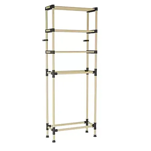 Etajera din lemn cu 3 etajere si cos de rufe din material textile, Seowood