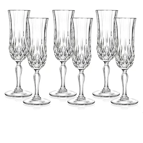 Set 6 pahare cu picior pentru sampanie Opera, Rcr Crystal