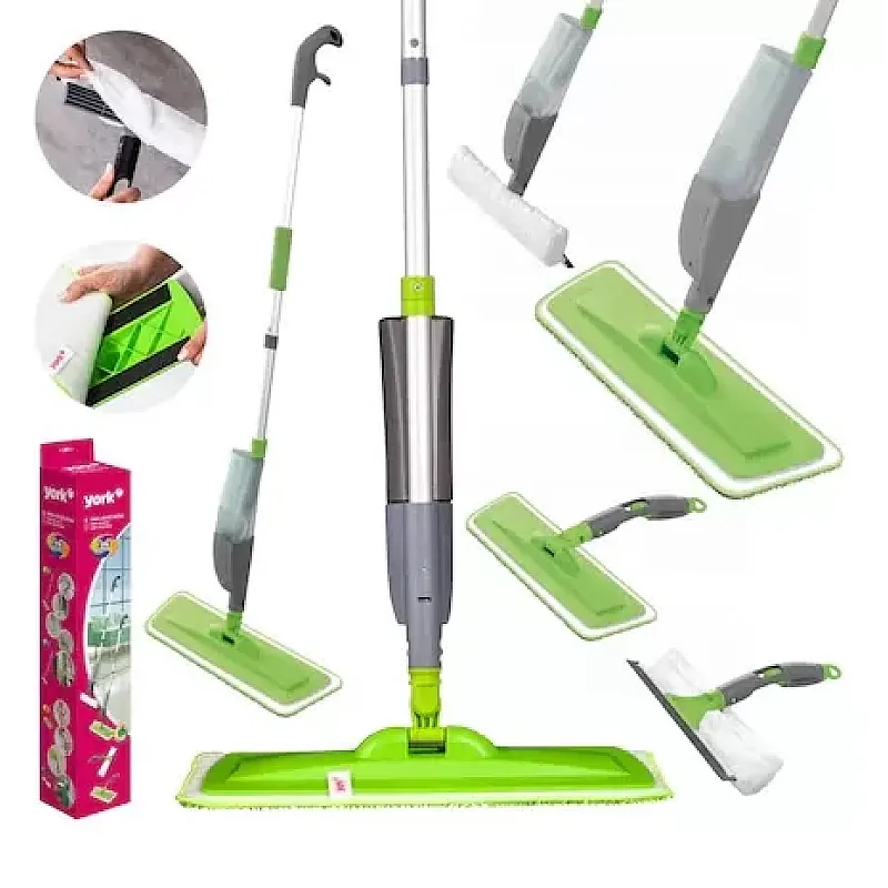 Set curatenie 4 in 1 mop cu pulverizator si cleaner geam, Studio Casa, Verde