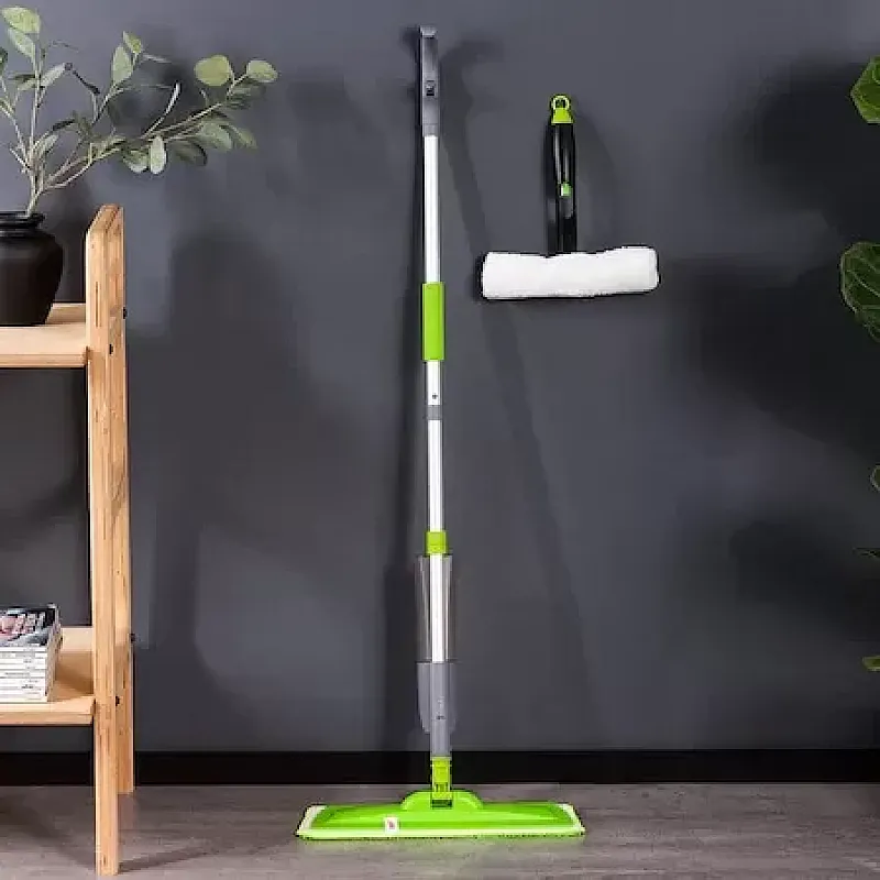 Set curatenie 4 in 1 mop cu pulverizator si cleaner geam, Studio Casa, Verde
