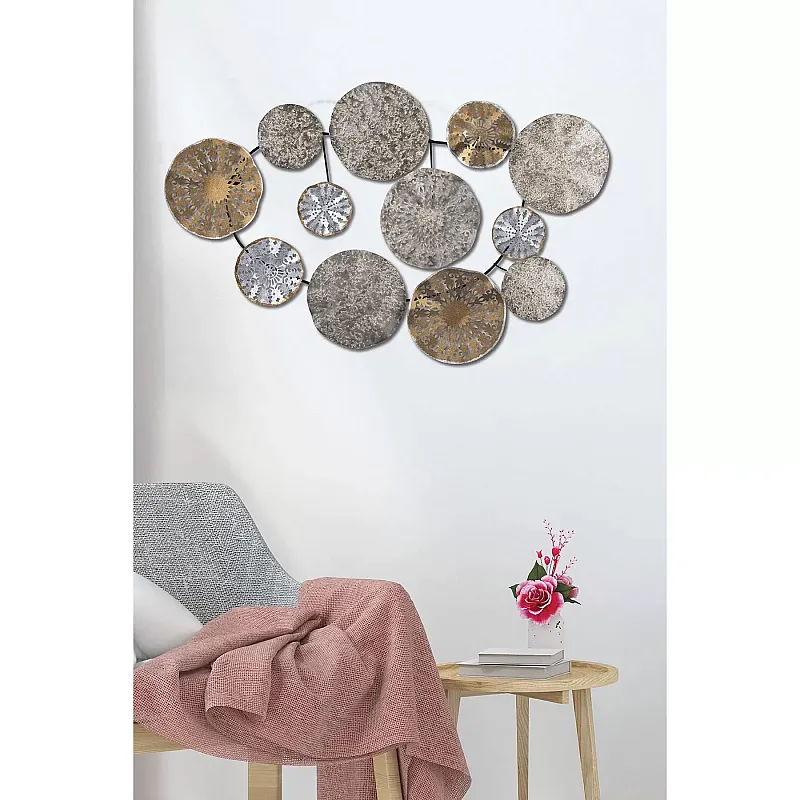 Panou metalic decorativ perete 3D, Deco Art Studio Casa, 84 x 63 cm, Round Decor, Argintiu