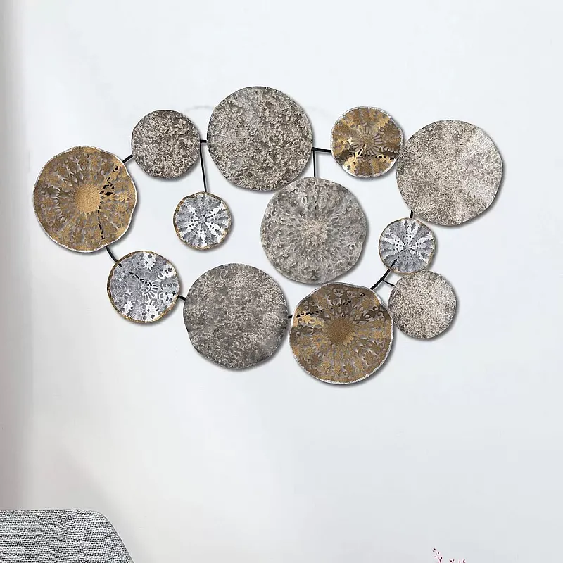 Panou metalic decorativ perete 3D, Deco Art Studio Casa, 84 x 63 cm, Round Decor, Argintiu