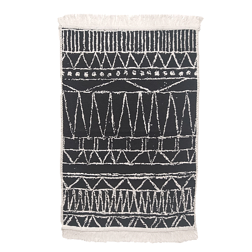 Covor turcesc cu ciucuri, 80 x 300 cm, 60% Bumbac 20% Poliester 10% Viscoza, Negru/ Alb
