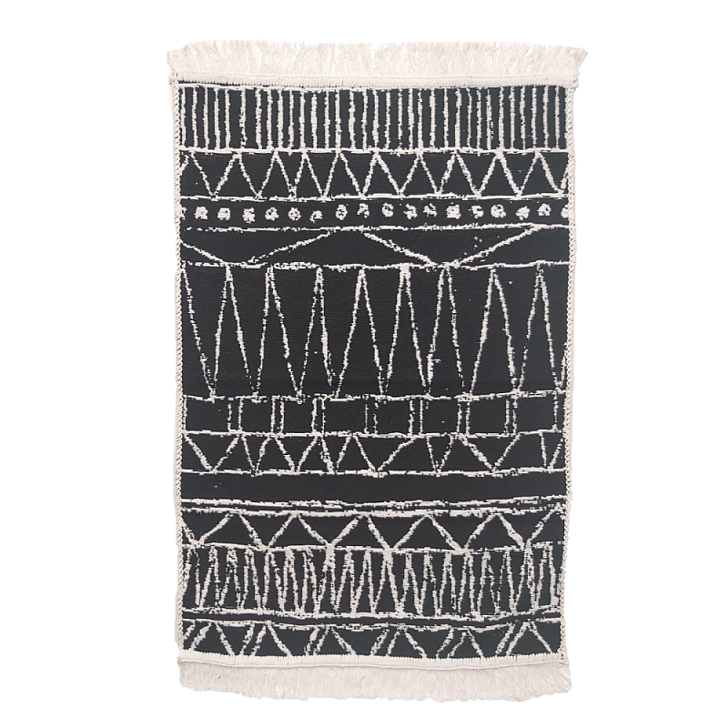Covor turcesc cu ciucuri, 80 x 300 cm, 60% Bumbac 20% Poliester 10% Viscoza, Negru/ Alb