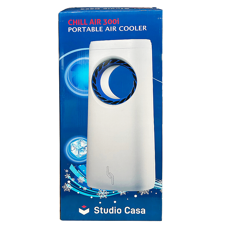 Racitor de aer, portabil, Chill Air 300 ION Studio Casa, 80 W, Functie Racire, Umidificare si Ionizare, 3 viteze, Telecomanda, Display Led, Rezervor apa 4 l, Alb
