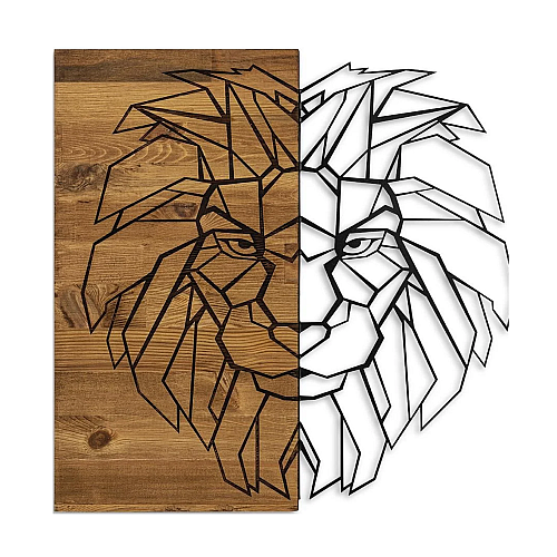 Decoratiune de perete Deco Art  Studio Casa, Lemn si metal, Design Lion,  47,5 x 58 x 3 cm, Maro nuc/Negru