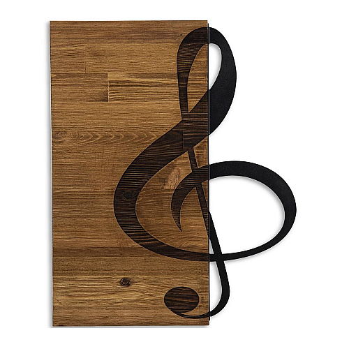 Decoratiune de perete Deco Art  Studio Casa, Lemn si metal, Design Nota muzicala, 39 x 58 x 3 cm, Maro nuc/Negru