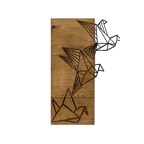 Decoratiune de perete Deco Art Studio Casa, Lemn si metal, Design Pasari,47 x 58 x 3 cm, Maro nuc/Negru