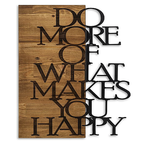Decoratiune de perete Deco Art  Studio Casa, Lemn si metal, Design mesaj,42 x 58 x 3 cm, Maro nuc/Negru