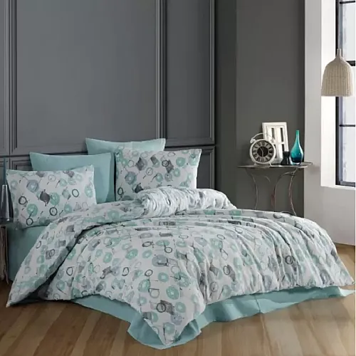 Lenjerie pat dublu Bubble Marine Studio Casa, Polycotton, Cearceaf pilota 180 x 200 cm, Cearceaf pat 200 x 220 cm, 2 fete de perna 50 x 70 cm, Multicolor