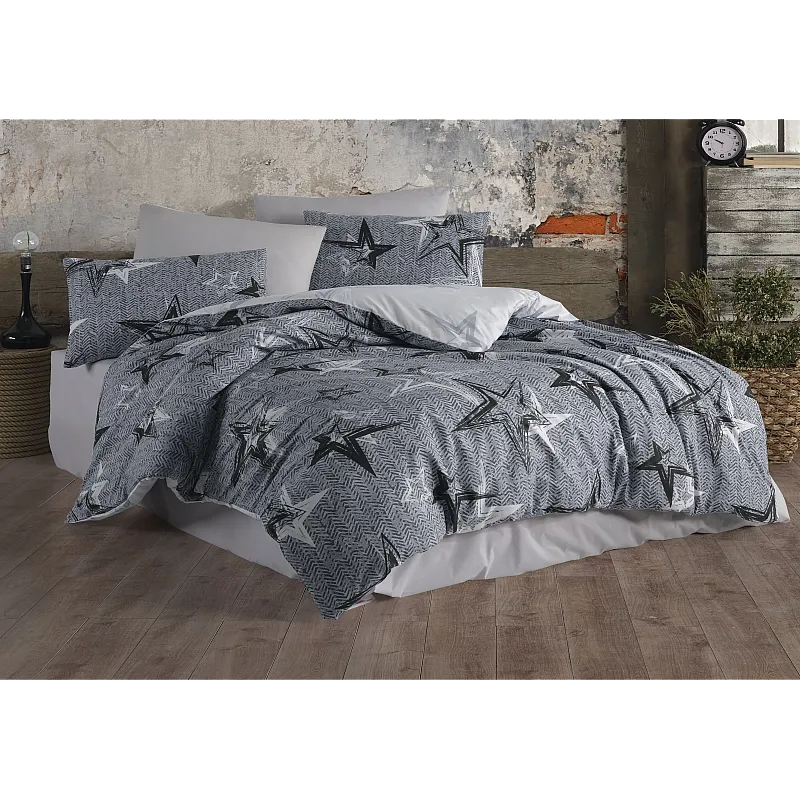 Lenjerie pat dublu Star Life Studio Casa, 100% Bumbac ranforce, Cearceaf pilota 200 x 200 cm, Cearceaf pat 220 x 240 cm, 2 fete de perna 50 x 70 cm, Multicolor