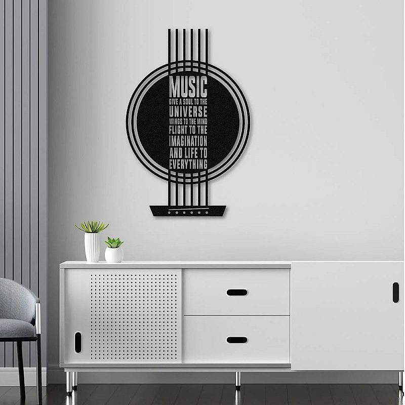 Panou metalic decorativ perete 3D, Deco Art Studio Casa, 60 x 40 cm, My Music, Negru