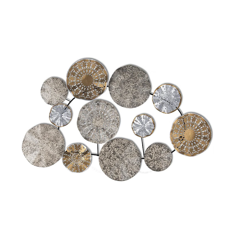 Panou metalic decorativ perete 3D, Deco Art Studio Casa, 84 x 63 cm, Round Decor, Argintiu