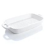 Platou servire cu manere, Tip grill  26 x 15 cm, Ceramica, Alb