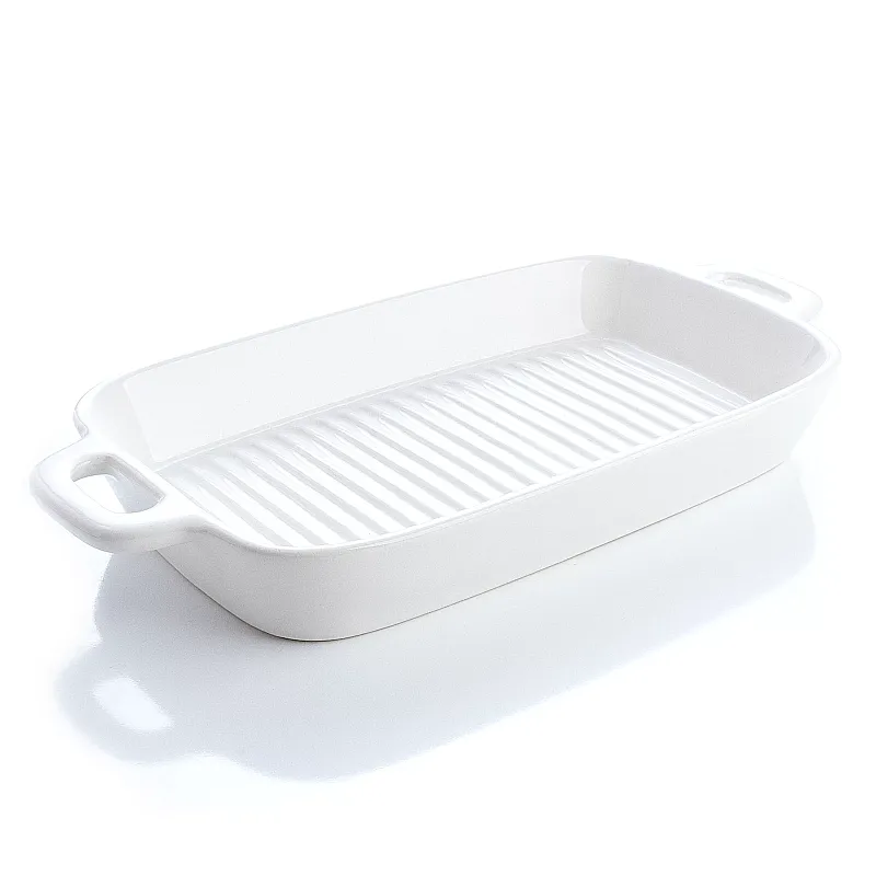 Platou servire cu manere, Tip grill  26 x 15 cm, Ceramica, Alb
