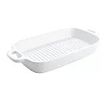 Platou servire cu manere, Tip grill  26 x 15 cm, Ceramica, Alb