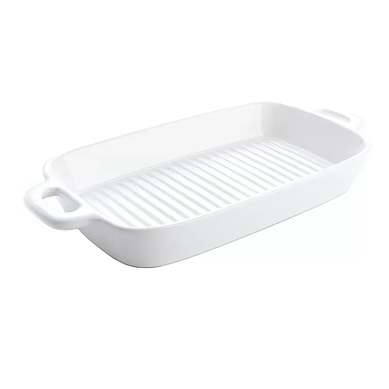 Platou servire cu manere, Tip grill  26 x 15 cm, Ceramica, Alb