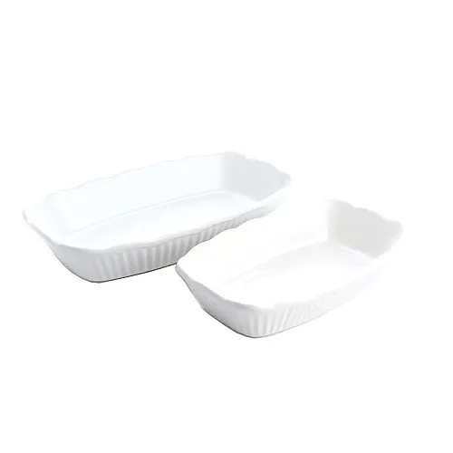 Set 2 Platouri Aperitive, 31 cm x 17cm, 23 cm x 14 cm, ceramica termorezistenta pentru cuptor, Alb
