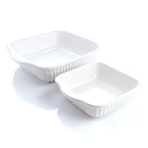 Set 2 Platouri patrate 21 cm x 21 cm, 15 cm x 15 cm, ceramica termorezistenta pentru cuptor, Alb