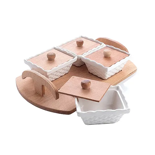 Set servire mic dejun - 4 vase, 10 cm x 8 cm, Ceramica, Alb