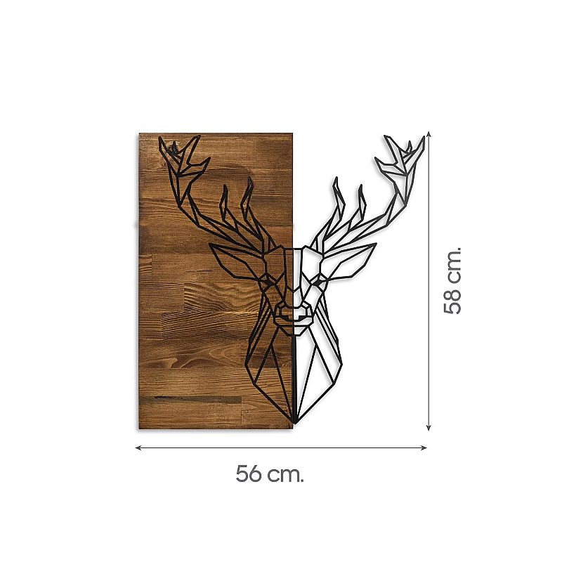 Decoratiune de perete Deco Art  Studio Casa, Lemn si metal, Design Cerb, 56 x 58 x 3 cm, Maro nuc/Negru