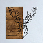 Decoratiune de perete Deco Art  Studio Casa, Lemn si metal, Design Cerb, 56 x 58 x 3 cm, Maro nuc/Negru