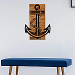 Decoratiune de perete Deco Art  Studio Casa, Lemn si metal, Design Ancora, 47 x 58 x 3 cm, Maro nuc/Negru