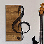 Decoratiune de perete Deco Art  Studio Casa, Lemn si metal, Design Nota muzicala, 39 x 58 x 3 cm, Maro nuc/Negru