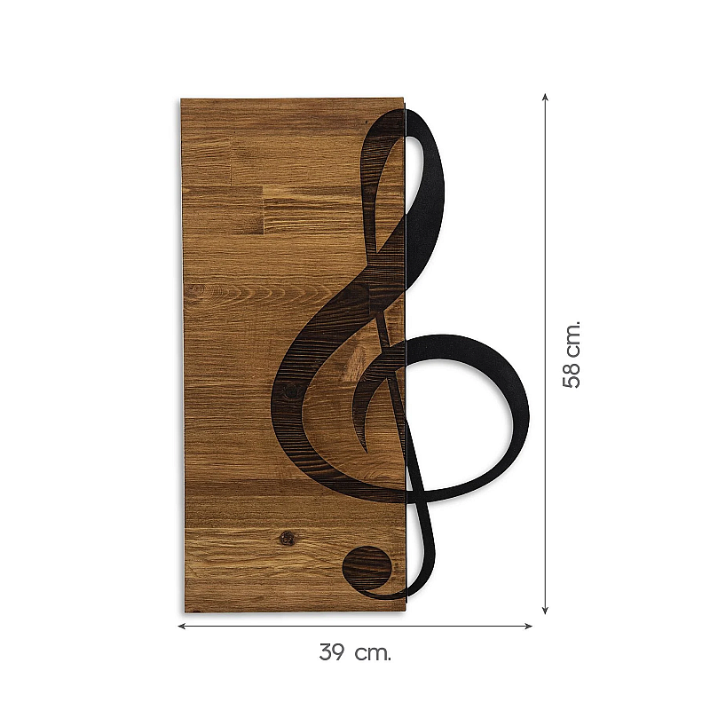 Decoratiune de perete Deco Art  Studio Casa, Lemn si metal, Design Nota muzicala, 39 x 58 x 3 cm, Maro nuc/Negru