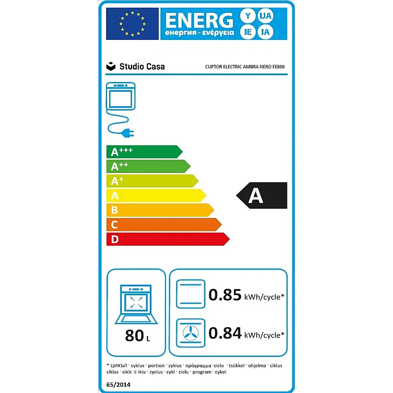 Pachet Cuptor electric incorporabil Studio Casa Ambra Nero FE808, 8 functii, Ventilator, Timer digital, 80 l, Grill electric, Clasa energetica A, Sticla neagra + Plita pe gaz Studio Casa PG660 ISEO Black, 4 arzatoare gaz - Studiocasa.ro