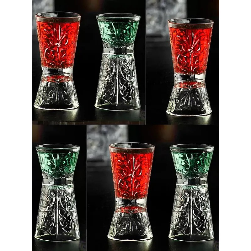 Set 6 pahare Clessidra Tatoo, RCR Crystal 2 in 1, Ideale pentru Shot-uri, lichior sau masura pentru cocktail-uri, 30 si 60 ml